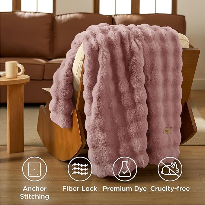 Bedsure GentleSoft Fluffy Fuzzy Dusty Rose Throw Blanket, Soft Cozy Fleece Faux Fur Blanket for Couch, Mauve Dusty Pink Room Decor Minky Velvet Bed Cover, Thick Warm Plush Shaggy Women Birthday Gifts