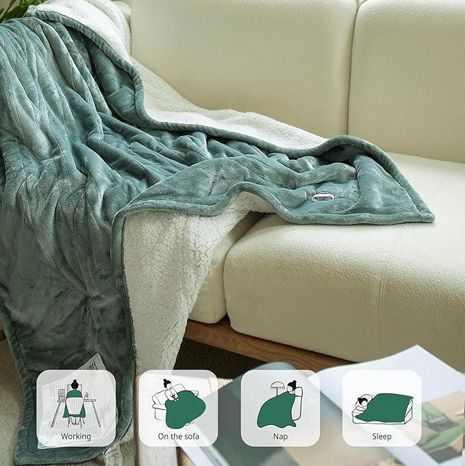 Heated Blanket Electric Throw 50" x 60" -Heated Throw Blanket with 4 Heating Levels & 3 Hours Auto Off,Machine Washable,ETL & FCC Certification(Lake Green)