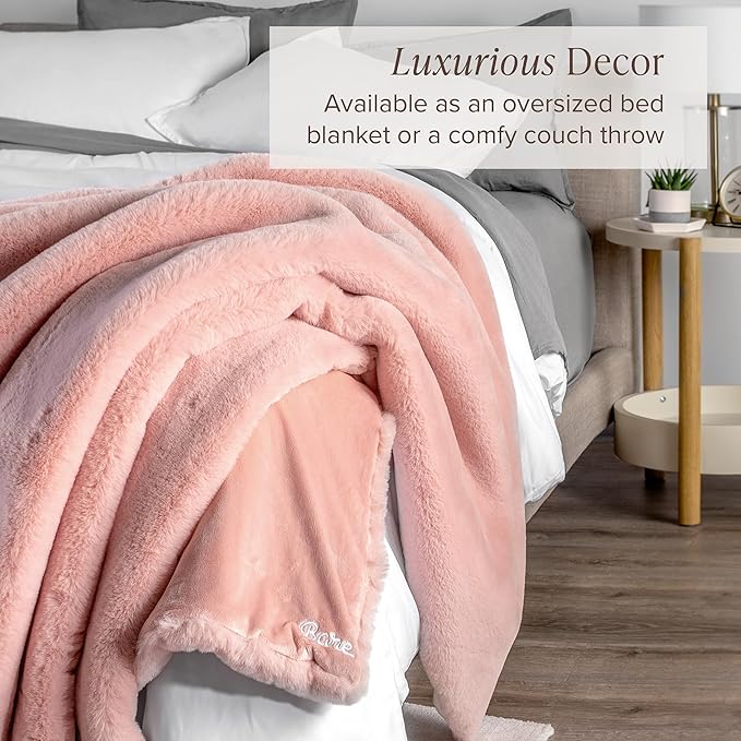 Bare Home Faux Fur Blanket - Ultra-Soft Luxurious - Cozy Warm Throw for Couch, Sofa, Chair, Bed - Fuzzy Fluffy Super Soft - Decorative Bed Blanket, 80x60 inches (Oversized, Blush)