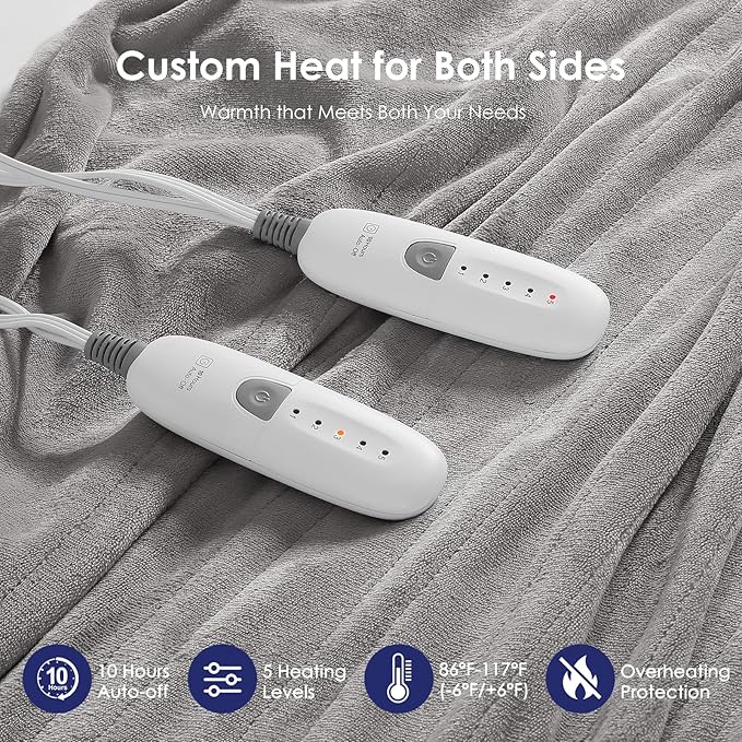 Heated Blanket Full Electric Blanket 72X84in - Fast Heating Blanket for Adults Ultra Soft Flannel Blankets with 5 Heat Levels & 10 Hrs Timer, Machine Washable, Bed Warm Blanket for Winter, Silver Gray