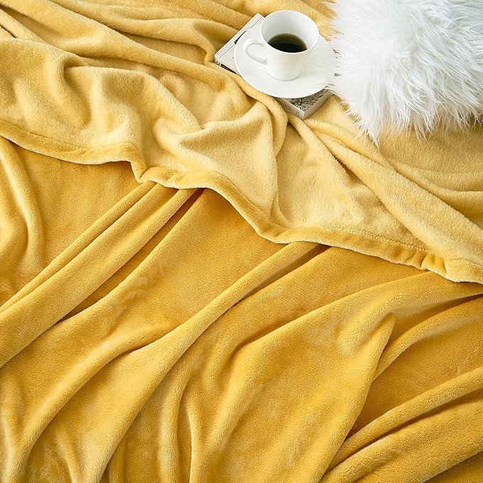 Hansleep Fleece Yellow King Blanket, Super Soft Flannel Fuzzy Plush Cozy Blanket for All Seasons, Yellow, King 90x108 Inches