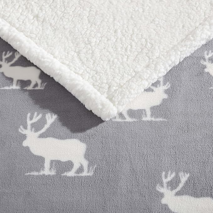 Eddie Bauer - Throw Blanket, Brushed Fleece & Plush Sherpa Bedding, Blanket for Couch & Bed (Elk Stance Grey, 50" x 60")