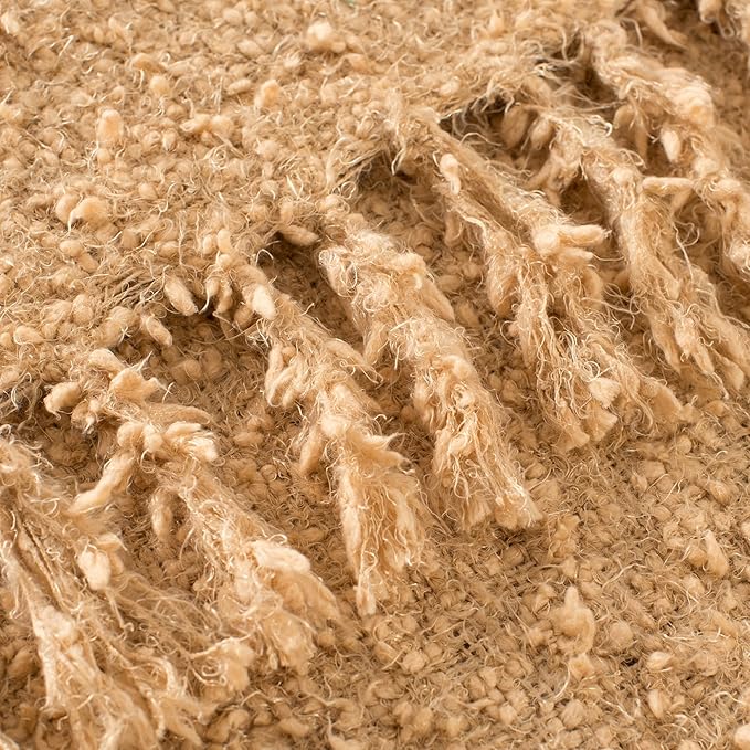 Winter Knit Throw Blanket Fluffy Fuzzy Soft Lightweight Cozy Farmhouse Tassels Chunky Knitted Throws for Couch Sofa Bed (Camel, 50"x60")
