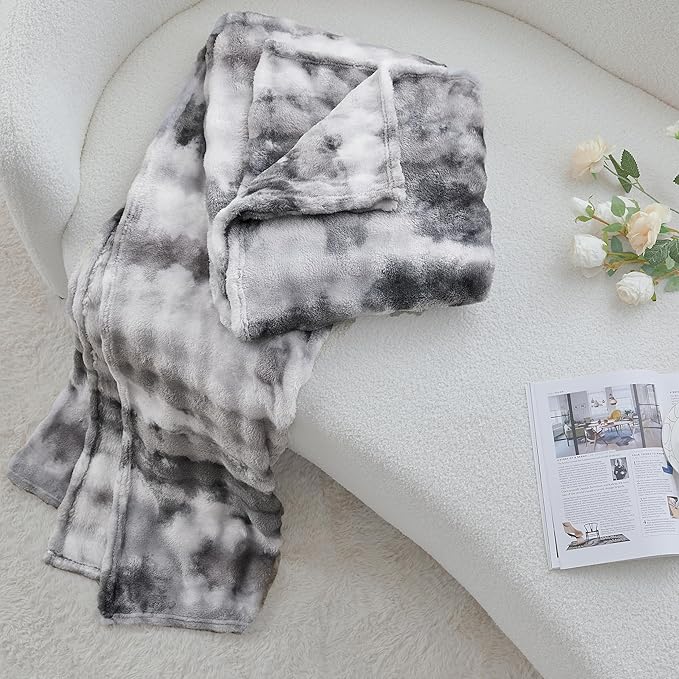 3D Bubble Plush Blanket Textured Fleece Throw Soft Warm Cozy Blanket Couch Bed Tie Dye Grey 50x60 Inches