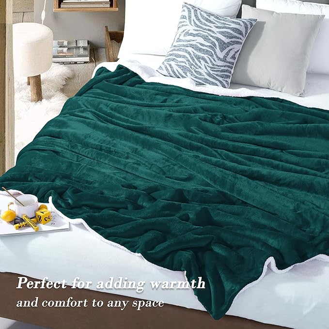 Mocassi Premium Ultra-Soft Flannel Fleece Sherpa Throw Blanket - Warm Cozy Reversible Plush Micromink Blanket for Couch, Bed and Sofa - Fluffy, Christmas Winter Bedding Gift, King, Turquoise