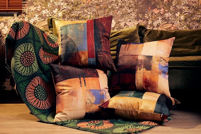 SiuSue Vintage Geometric Decor Linen Throw Pillow Case, 18 x 18 Inch Set of 4, New Living Room Decor, Housewarming Gift, Modern Decor, Mid-Century Modern Style Cushion Cover for Sofa Couch Bed
