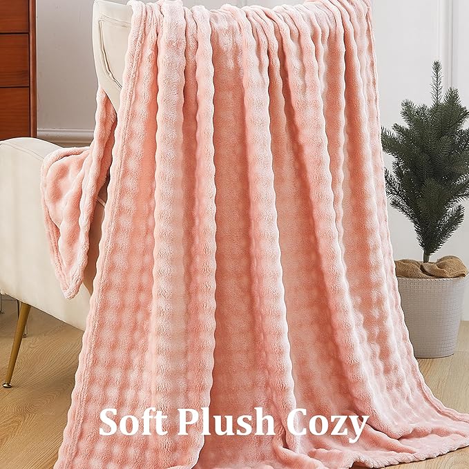 Fluffy 3D Bubble Throw Blanket for Couch & Bed – Cozy Soft Fleece Blankets for Women & Girls – Warm Lightweight Fuzzy Twin (60x80) – Machine Washable Gifts
