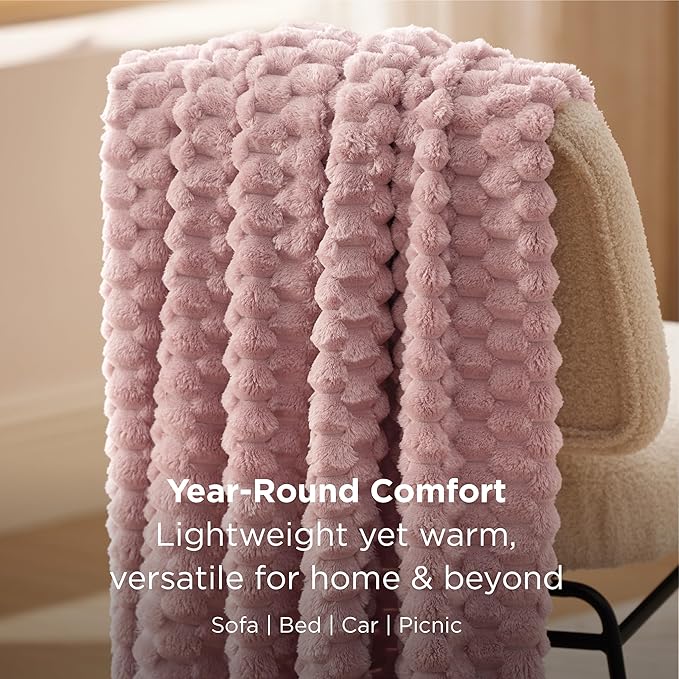 Bedsure Dusty Rose Throw Blanket for Couch - 350GSM Fluffy Plush Bubble Blanket for Bed Home Room Decor, GentleSoft Cute Fleece Soft Cozy Gifts for Women Girls, 50x60 Inches
