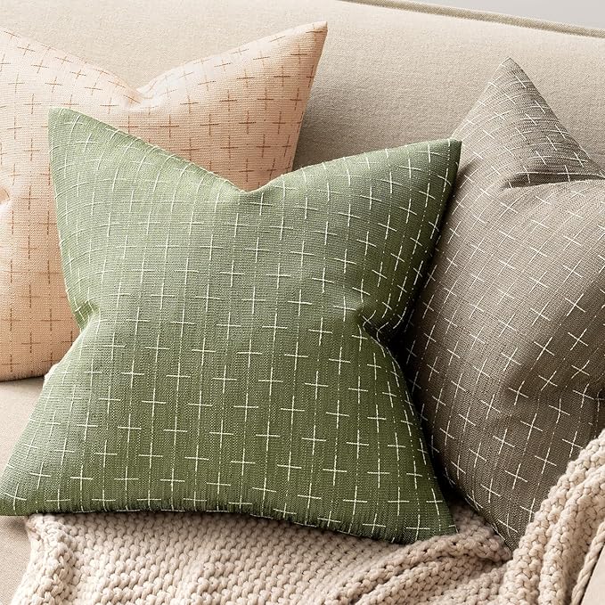 MIULEE Pack of 2 Decorative Burlap Linen Spring Throw Pillow Covers Farmhouse Pillowcases Modern Rustic Woven Textured Cushion Cover for Sofa Couch Bed 20x20 Inch Sage Green