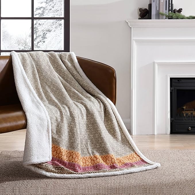 Eddie Bauer - Blanket, Super Soft Reversible Sherpa & Brushed Fleece Bedding, Ideal Throw Blankets for Couch, Plaid Home Design (Nordic Raisin)