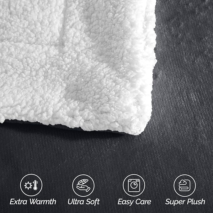 Elegant Comfort Ultra Soft Reversible Flannel Sherpa Blanket - Cozy Silky Fleece Throw for Couch, Bed - Plush Fuzzy Warm Winter Blanket for Gift, King, Gray