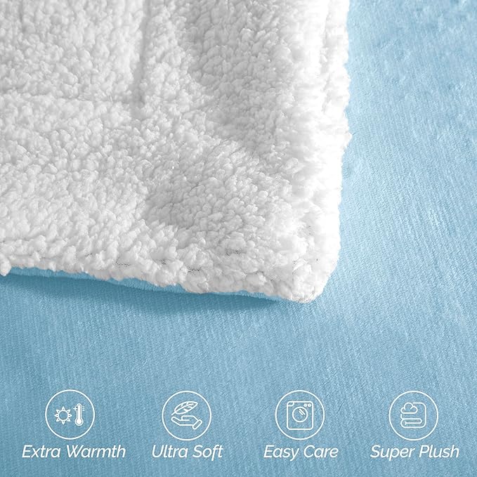 Elegant Comfort Ultra Soft Reversible Flannel Sherpa Blanket - Cozy Silky Fleece Throw for Couch, Bed - Plush Fuzzy Warm Winter Blanket for Gift, Queen, Aqua