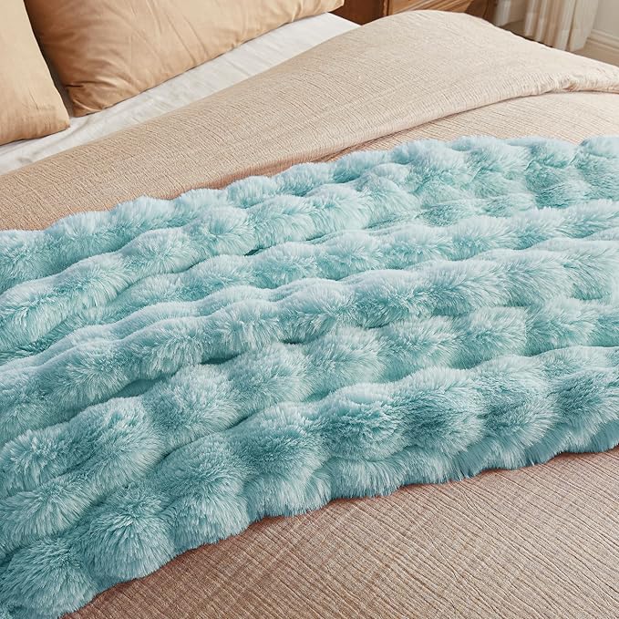JELLYMONI Faux Fur Throw Blanket, Baby Blue Throw Blanket for Couch, Fuzzy Cozy Plush Bubble Bed Blanket, Thick and Warm Blanket, King (108" x 90")