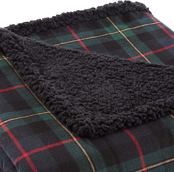 Eddie Bauer - Throw Blanket, Brushed Fleece & Plush Sherpa Bedding, Throw Blanket for Couch & Bed (Pine Tartan Dark Green, 50" x 60")