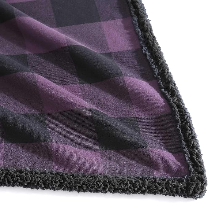 Eddie Bauer - Throw Blanket, Brushed Fleece & Plush Sherpa Soft Blanket, Throw Blanket for Couch & Bed (Cabin Plaid Purple, 50" x 60")