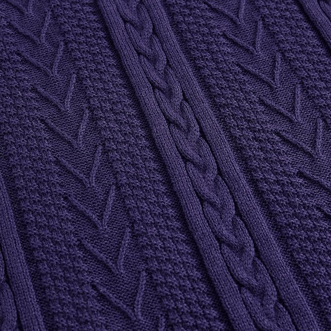 Longhui bedding Acrylic Cable Knit Sherpa Throw Blanket - Thick, Soft, Big, Cozy Knitted Fleece Blankets for Couch, Sofa, Bed - Large 60 x 80 Inches Coverlet All Season,Purple