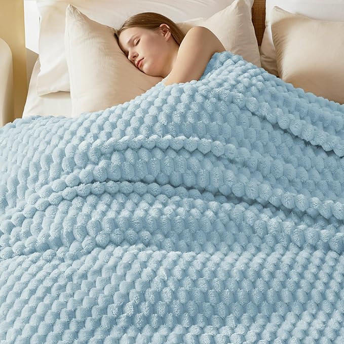 Bedsure King Size Blanket for Bed - 350GSM Fluffy Plush Bubble Blanket King for Home Room Decor, GentleSoft Cute Fleece Soft Cozy Gifts for Women Girls, Light Blue, 108x90 Inches