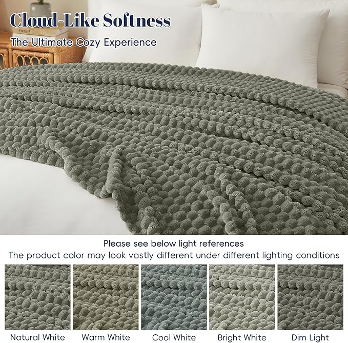 PHF Ultra Soft Flannel Fleece Blanket King Size, Lightweight 3D Jacquard Fleece Blanket, No Shedding, No Pilling, Luxury 340GSM Aesthetic Fluffy Cozy for Bed Room Decor, 108"x90", Dusty Sage