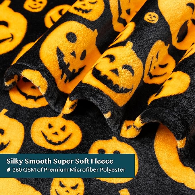 PAVILIA Halloween Throw Blanket for Couch | Orange Pumpkin Fall Fleece Blanket | Soft, Plush, Warm Black Fall Cabin Throw, 60x80 (Pumpkin Halloween)