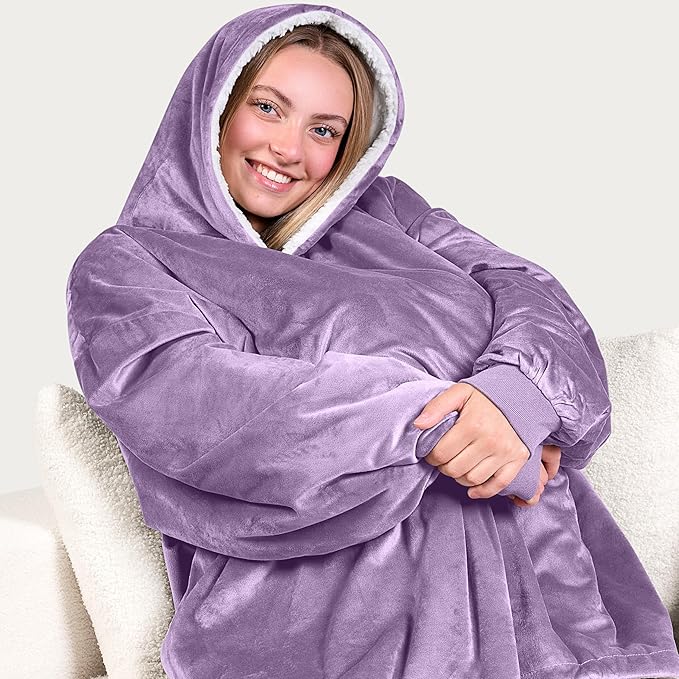 Bare Home Wearable Blanket Hoodie - Soft Plush Sherpa - Warm and Cozy - Oversized Wearable Blanket - Adult & Kid Sizes