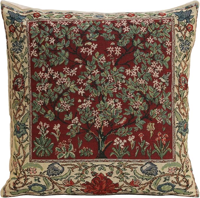 C Charlotte Home Furnishings Inc Tree of Life Red Belgian Cushion Cover - 16 in. x 16 in. Cotton/Viscose/Polyester by William Morris