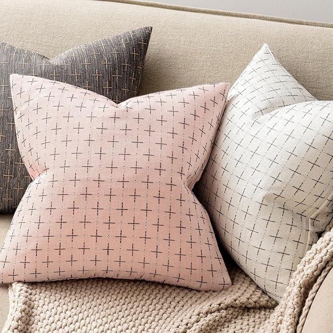 MIULEE Pack of 2 Cute Decorative Burlap Linen Valentine Throw Pillow Covers Farmhouse Pillowcases Modern Rustic Woven Textured Cushion Cover for Sofa Couch Bed 18x18 Inch Pink