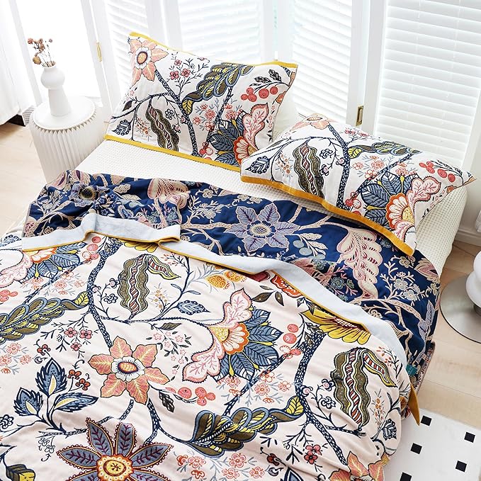 Scientific Sleep Boho Flower Farmhouse Retro Floral 100% Cotton Muslin Blanket Throw Cover Bed Couch Sofa Cozy Soft Reversible Bedding Blanket Quilt Bedspread Coverlet Twin 60 in x 80 in