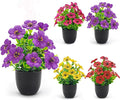 Der Rose 4 Pack Small Fake Plants Spring Artificial Flowers with Fragrance Faux Plants Indoor Black Bathroom Accessories for Home Room Office Desk Decor