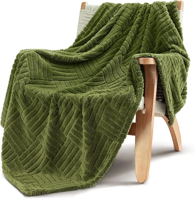 Whale Flotilla Lightweight Fleece Throw Blanket for Couch, Fuzzy Soft Blankets with Decorative Jacquard Pattern for All Season, Warm and Fluffy, 50x60 Inch, Olive