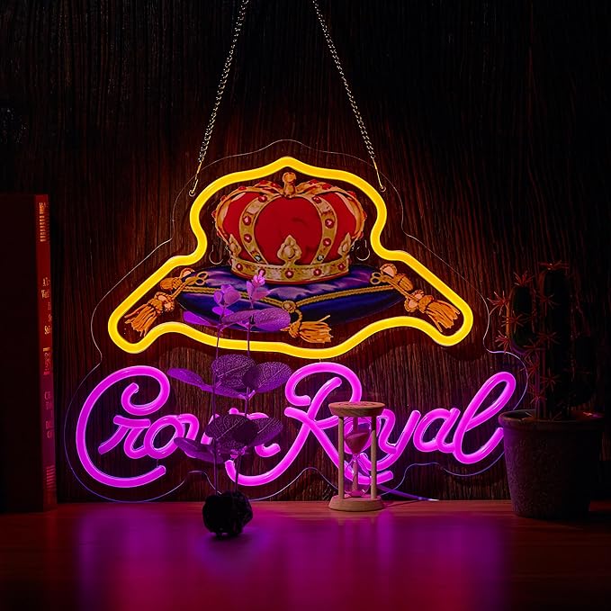 Neon Sign for Wall Décor Crown Art Neon Light Whiskey LED Signs with Dimmer for Man Cave Beer Bar Decor(17x13inch)