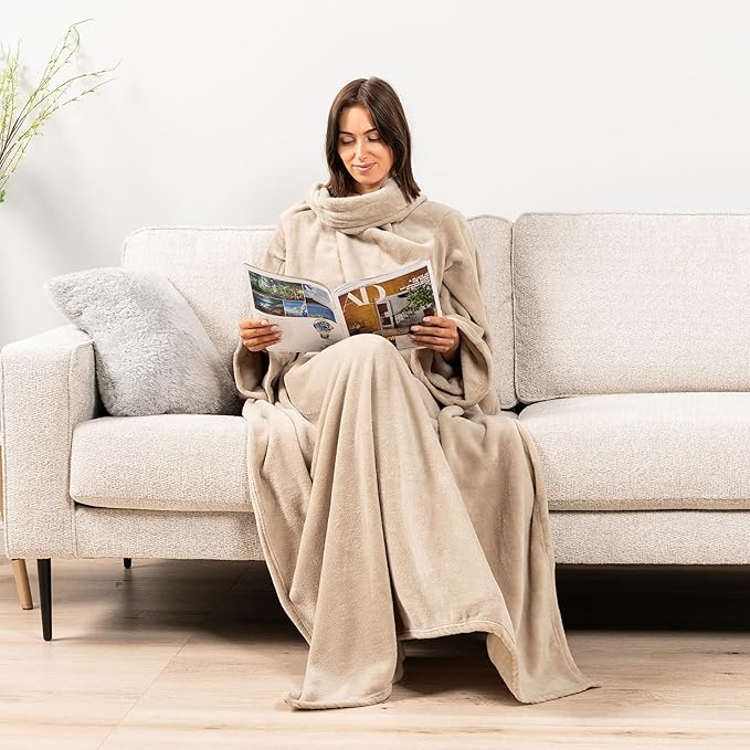 PAVILIA Blanket with Sleeves for Adult Women Men, Soft Warm Wearable Blanket Fleece Wrap Throw, Robe Blanket Gift