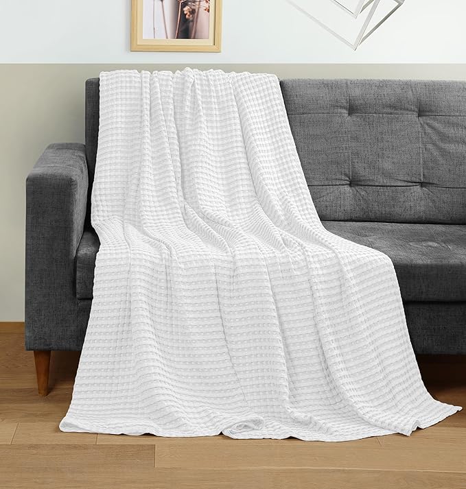 Utopia Bedding White 100% Cotton Waffle Blanket 300 GSM [Twin - 90x72 Inch] Soft Lightweight Breathable Dorm Bed Blanket for All Season