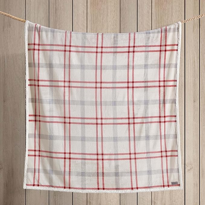 Eddie Bauer - Throw Blanket, Brushed Fleece & Plush Sherpa Bedding, Blanket for Couch & Bed (New Castle Red, 50" x 60")
