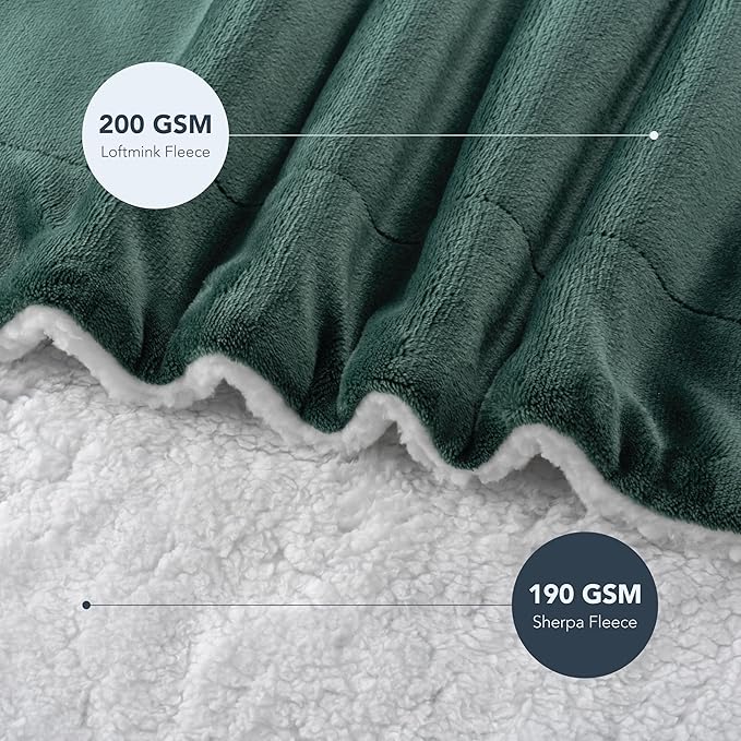 Berkshire Blanket-Sherpa Fleece Blanket, Warm and Soft Loftmink Reversible Blanket for Bed, Sofa and Travel, Smoke Pine, 90 in x 90 in