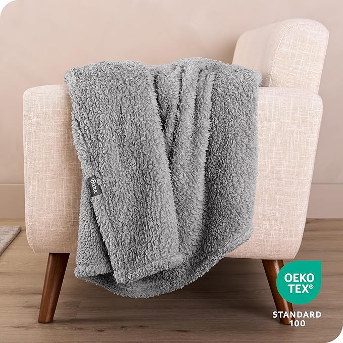Bare Home Faux Shearling Blanket - King Size - Blanket for Bed, Sofa, Couch, Camping, Travel, and Gifts - Warm & Lightweight - Fluffy & Soft (King, Solid Light Grey)
