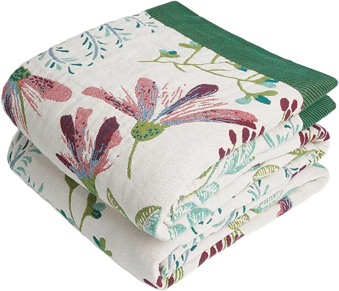 Boho Throw Blanket, 100% Organic Cotton Breathable Ultra Soft 91" x 108" King Bed Quilt Throw - All Season Floral Rustic Farmhouse Decor Luxury Blanket for Sofa Couch Chair and Gift