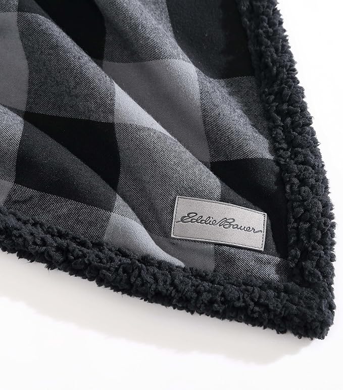 Eddie Bauer - Throw Blanket, Yarn Dyed Cotton Bedding with Solid Ultra-Soft Sherpa Reverse, Throw Blanket for Couch & Bed (Cabin Plaid Grey, 50" x 60")
