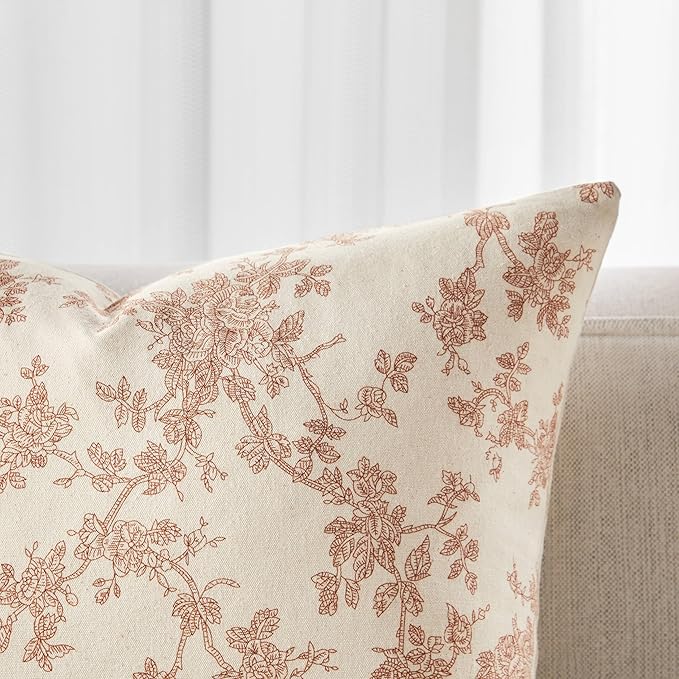 100% Cotton French Pastoral Throw Pillow Covers Set of 2, 24x24 Inch Terracotta Farmhouse Decorative Cushion Covers for Sofa Bed Living Room Home Decor