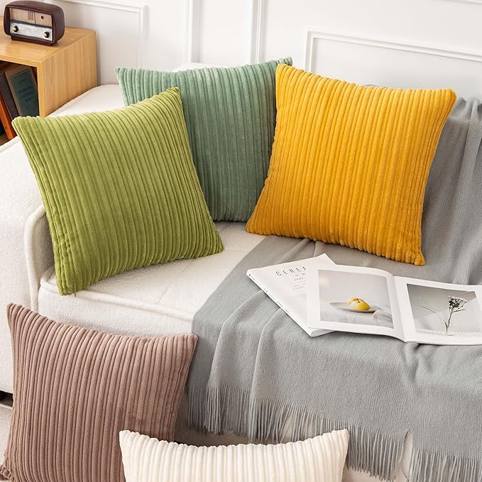 UGASA Plush Velvet Corduroy Throw Euro Pillow Sham Cushion Cover for Bed, 2 Pcs, 26" x 26" (66 x 66 cm), Green