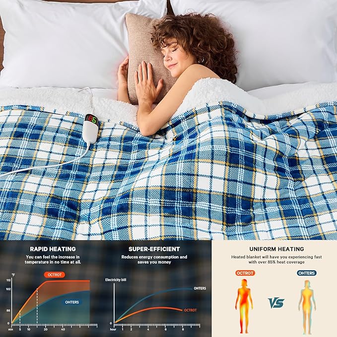 OCTROT Heated Weighted Blanket for Adults Throw/Twin Size 13Lbs, 50"x60", 2-in-1 Electric Heating Pad Lap Heavy Blanket for 120-140lbs, 10 Heat Level 1-8H Auto-Off, for Mom Women Men