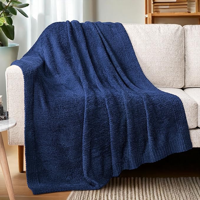 PAVILIA Super Soft Throw Blanket for Couch, Fluffy Cozy Lightweight Navy Blue Blanket, Fuzzy Warm Knit Blanket for Bed Sofa, Dark Blue, 50x60