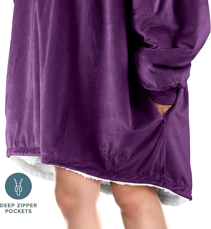 Bare Home Wearable Blanket Hoodie - Soft Plush Sherpa - Warm and Cozy - Oversized Wearable Blanket - Adult & Kid Sizes
