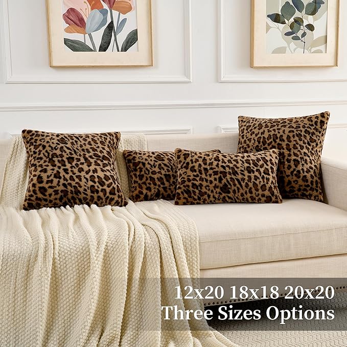 GALMAXS7 Cheetah Pillow Covers 12x20 Faux Fur Throw Pillow Covers Set of 2 Leopard Couch Pillow Covers Fluffy Soft Decorative for Home Living Room Bedroom