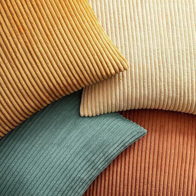 EMEMA Teal Orange Decorative Throw Pillow Covers for Couch Bed Livingroom 18x18 Inch Set of 4 Boho Farmhouse Corduroy Striped Square Pillow Case,Western Modern Cushion Covers Spring Home Decor