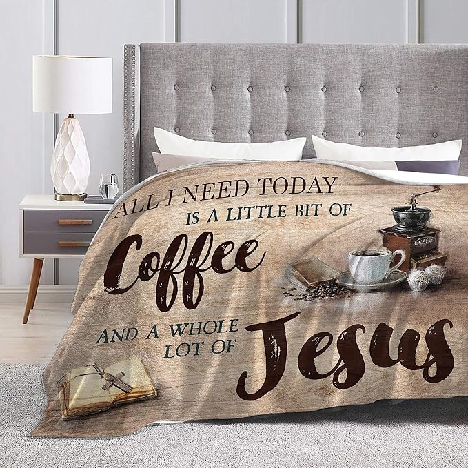 Christian Jesus Coffee Throw Blanket - Soft Warm Cozy Fleece for Women, Men, Kids & Adults - 50"x40"