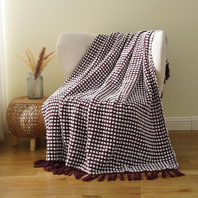 BATTILO Red Textured Dot Throw Blanket for Couch, Knit Fuzzy Fluffy Soft Blankets, Cozy Warm Lightweight Chenille Blanket for Bed, Sofa, Home Decor, 50"x60"