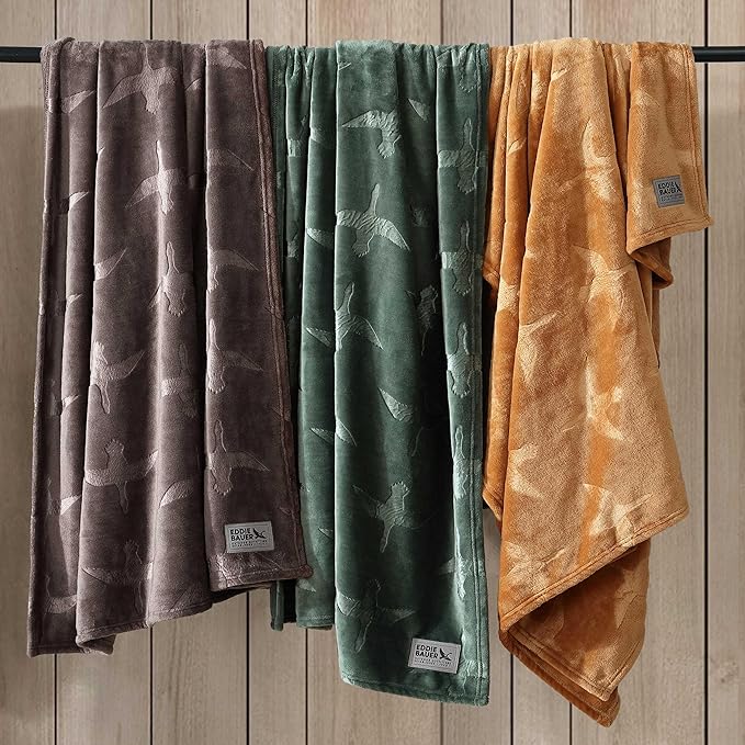 Eddie Bauer - Throw Blanket, Ultra-Soft & Embossed Plush Bedding, Blanket for Couch & Bed (Geese Green, 50" x 70")