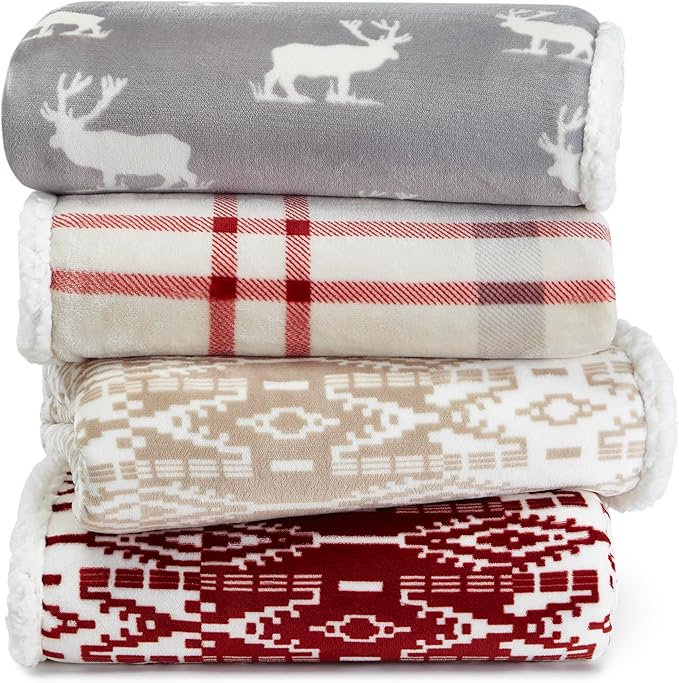 Eddie Bauer - Throw Blanket, Brushed Fleece & Plush Sherpa Bedding, Blanket for Couch & Bed (Elk Stance Grey, 50" x 60")