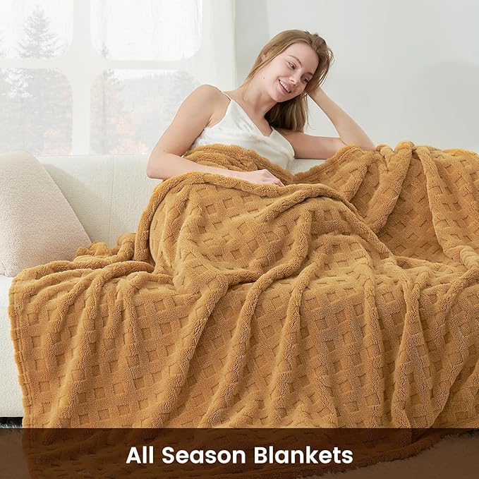 Cozy Bliss Ultrasoft Waffle Throw Blanket, Fluffy Cute Plush Blanket for Couch, Bed, Modern Home Accent, Portable for Picnic or Outdoor, Brown, 50"x60"