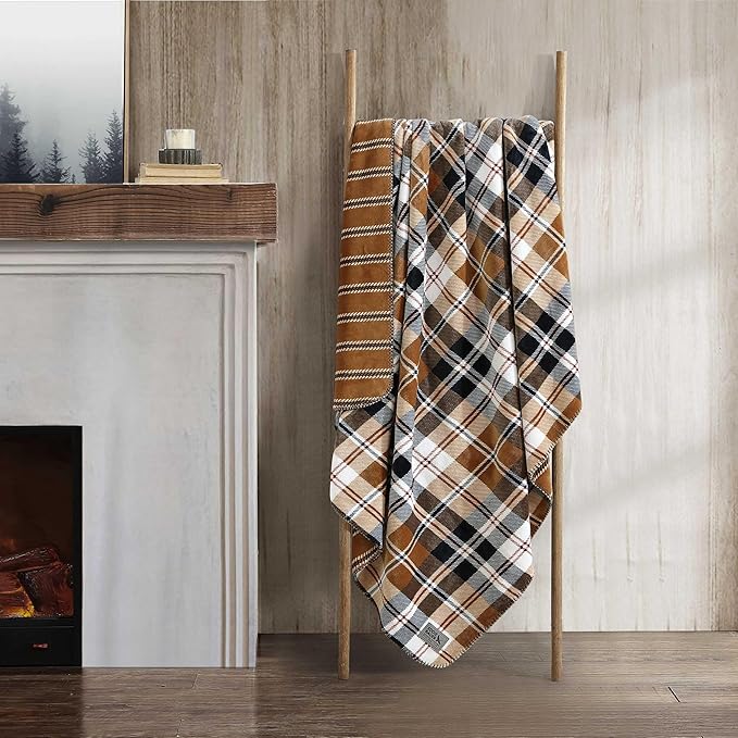 Eddie Bauer - Throw Blanket, Ultra-Soft & Reversible Plush Bedding, Throw Blanket for Couch & Bed (Trailhead Plaid Beige, 60" x 70")